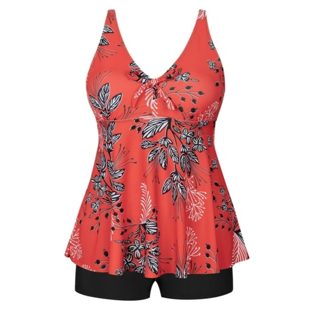 Rivelino Plus Size V-Neck Tankini with Boyshorts Two-Piece Bowknot - Picture 6 of 9
